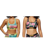 2 PSD WOMEN BRIGHTS PATCHWORK, CHAINED GRDN PINK SPORTS BRA SIZE MEDIUM - $24.75