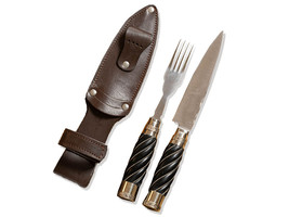 Barbecue Cutlery Set. Premium Knife &amp; Fork Set, Stainless Steel + Leathe... - $199.90