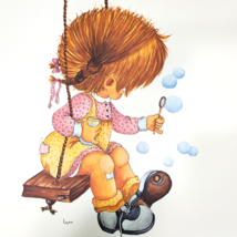 1970s Little Girl Wall Art Print Child Swinging 11x 14 Vintage Lithograp... - £3.37 GBP