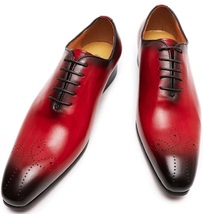 Handmade Red Brogue Patina Wholecut Real Leather Oxford Lace Up Formal Shoes - £119.89 GBP