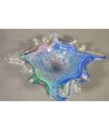 Art Glass Small Stretched Bowl Blue, Pink, Clear &amp; Green Swirls 6&quot; x 5&quot; ... - $15.77