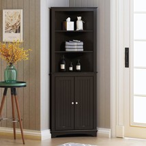 Home Tall Corner Cabinet With Two Doors And Three Tier Shelves, Free Sta... - $182.99