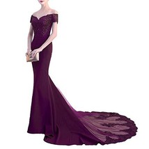 Plus Size Off The Shoulder Mermaid Long Beaded Formal Prom Dress Dark Plum 16W - £99.70 GBP