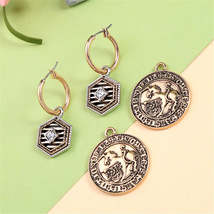 Cubic Zirconia &amp; 18K Gold-Plated Horse Hexagon Coin Drop Earrings - £11.23 GBP