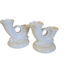 Set 2 Vintage Abingdon USA Beige Pottery Double Candleholders  4.25&quot; H x... - £8.62 GBP