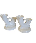 Set 2 Vintage Abingdon USA Beige Pottery Double Candleholders  4.25&quot; H x... - £8.56 GBP