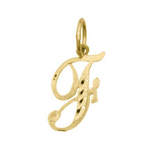 Genuine 14K Yellow Gold 0.78&quot; Fancy Cursive Script Letter Initial &#39;F&#39; Pendant - $75.00