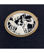 CELLULOID courting couple vintage 20s brooch - 3D horse carriage scene F... - £27.52 GBP