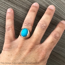 Natural Turquoise Oval Gemstone Handmade Sterling Silver Men Ring Jewelry - £48.91 GBP