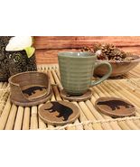 Faux Wood Rustic Forest Black Bear Coaster Holder With 4 Round Coasters Set - $547.38 MXN