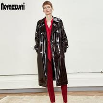 Long Black Patent Leather Trench Coat with Double Breasted Buttons - £76.75 GBP+