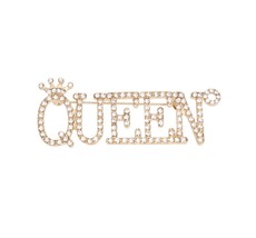 Sparkling Iced Rhinestone &quot;Queen&quot; &amp; Crown Brooch Pin for Women Gold Plated - £27.75 GBP
