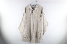 Vintage Columbia PFG Mens 2XL Spell Out Multipocket Fishing Button Shirt Beige - £31.57 GBP