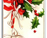 Holly Wishbones May Your Christmas Be Happy Embossed UNP DB Postcard S6 - $4.90