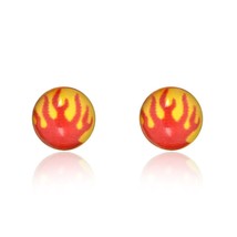 Retro Chic Burning Flame Fire Yellow Enamel Punk Sterling Silver Stud Earrings - £6.27 GBP