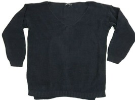 Boohoo Waffle Knit Sweater Pullover Sexy V-Neck Black Size L - £16.72 GBP