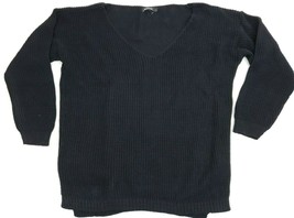 Boohoo Waffle Knit Sweater Pullover Sexy V-Neck Black Size L - $20.97