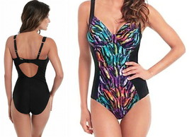 Panache Tallulah Underwire Swimsuit 34DD/E Feather Print Center Panel Bl... - $86.67