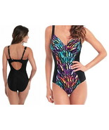 Panache Tallulah Underwire Swimsuit 34DD/E Feather Print Center Panel Bl... - £81.21 GBP