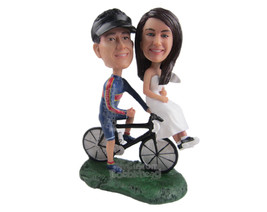 Custom Bobblehead Cycling Groom And Classic Bride On A Fast Bicycle - Wedding &amp;  - £129.05 GBP