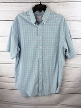 BROOKS BROTHERS LARGE BLUE WHITE CHECK NON IRON TRADITIONAL FIT BUTTON U... - $14.01