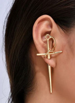 Gold sword 3D double sided earrings - £10.42 GBP