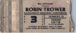 Robin Trower Concert Ticket Stub April 3 1980 Sacramento California - £27.25 GBP