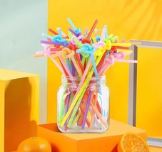 HVNTQI Drinking Straws 100PCS Flexible Plastic Straws Colorful Disposable Straws - £8.78 GBP