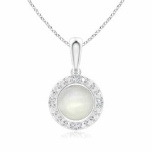 ANGARA 5mm Natural Moonstone Pendant Necklace with Beaded Halo in Silver - £180.94 GBP+