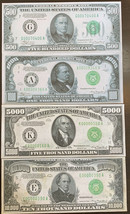 *NEW*Reproduction Set 1934 Fed Reserve Notes $500 $1000 $5000 $10,000 Hi... - $11.99