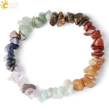 Reiki Natural Gem Stone 7 Chakras Bracelets Healing Crystal Bracelet Chipped Gra - £14.22 GBP