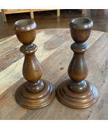 Turned Wood Spindle Candlesticks Candle Holders MCM 8” Vintage Set Of 2 - $16.70