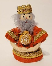 Vintage Handmade Ornate Wise Man King Mini Tree Topper Ornament Felt Beaded Gold - £23.69 GBP