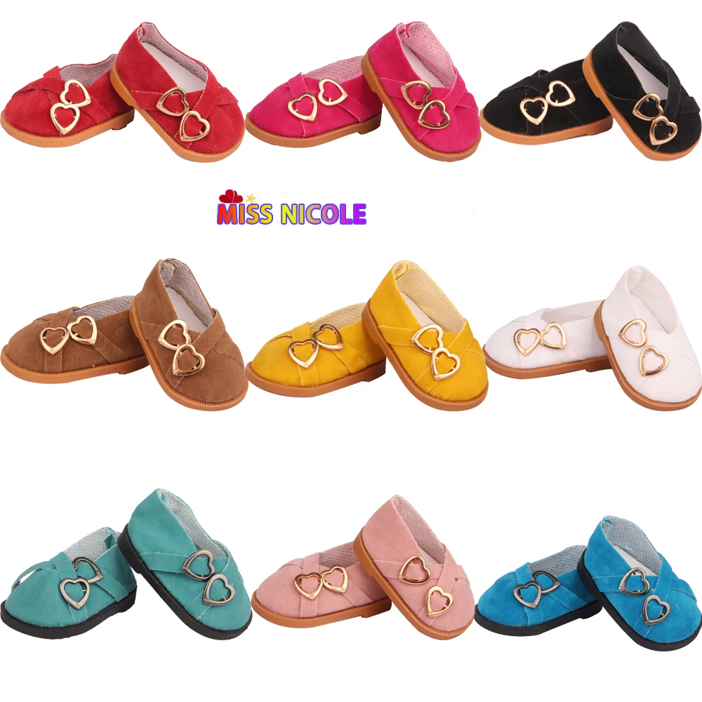 7cm Super Cute Leisure Doll Shoes Double Hearts Pu Leather 18 Inch Mini Handmade - £7.41 GBP+