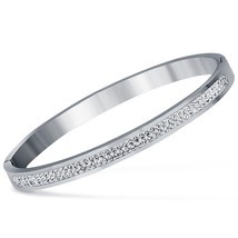 Fashion Jewelry Bangle Bracelets With Two Line Crystal Rhinestone Pave Stainless - £10.03 GBP