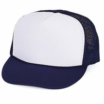 12 White/Navy Trucker Hat 5 Panel Summer Adjustable Mesh Back Hat 1dz SPC  - £86.96 GBP