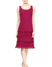 SL Fashions Embellished Tiered Fit &amp; Flare Dress Boysenberry Size 16 - £18.61 GBP