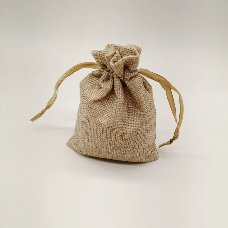 20pcs lot natural linen burlap bag jute gift bag drawstring gift bags with handles gift thumb200