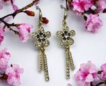 Sparkly Crystal Flower Gold-Tone Flowy Dangle Hook Earrings - $18.11