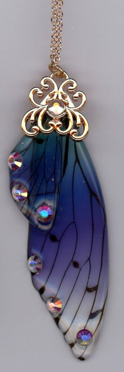 Moda Fatto a Mano Blu Fairy Fiabe Cicala Ali Strass Collana - $20.62
