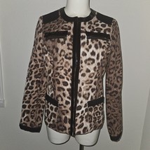 Chico’s Leopard Print Jacket Size 0 Brown Black Animal Print Clasp Closure - £31.03 GBP