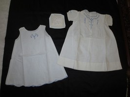 1952 Handmade Infant Blue Embroidered/Pleated CHRISTENING/BAPTISM Dress &amp; Slip - £19.66 GBP