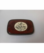 Vintage Belt Buckle Leather with Plastic Etched horse in the center 682 - $13.37
