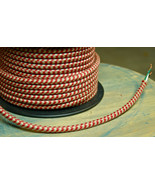 Red/Light Brown Hounds-Tooth Cloth Covered 3-Wire Round Cord, 18ga. Vint... - £1.30 GBP