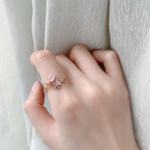 MENGJIQIAO Korean Pink Waterdrop Crystal Delicate Zircon Adjustable Rings For Wo - £7.52 GBP