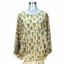 Montana West Cactus Print Poncho Cover Up Casual Beach Pool Fashion Tan / Green - £22.93 GBP