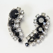 Estate Sale Clip Earrings Costume Jewelry Rhinestone Black &amp; Crystals - £8.50 GBP