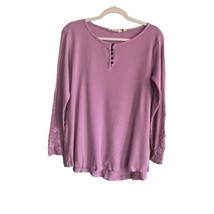 Soft Surroundings Womens Size Small Oversized Boho Thermal Top Henley Crochet - £10.91 GBP