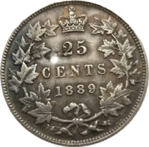 25 centavos de Canadá de 1889 - retrato laureado de la reina Victoria, e... - $18.68 CAD