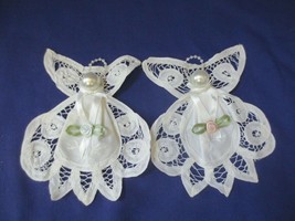 2 Vtg Avon Battenburg Lace Angel Ornaments Christmas Pearl and bows beads - £7.96 GBP